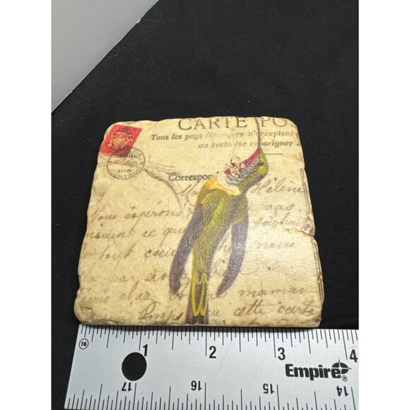 Vintage Style Hummingbird Ceramic Stone Coasters Set Of 3 With Carte Postale Des - Picture 6 of 7